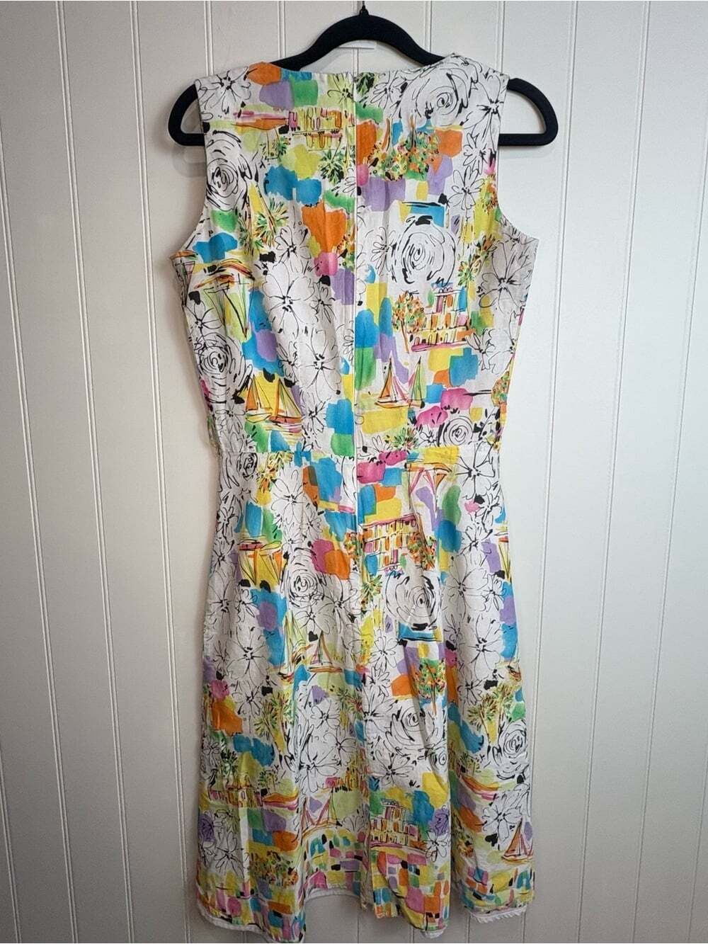 Vintage 90s Artsy Print Cotton Dress | Abstract Floral Coastal Cottagecore - Picture 5 of 7
